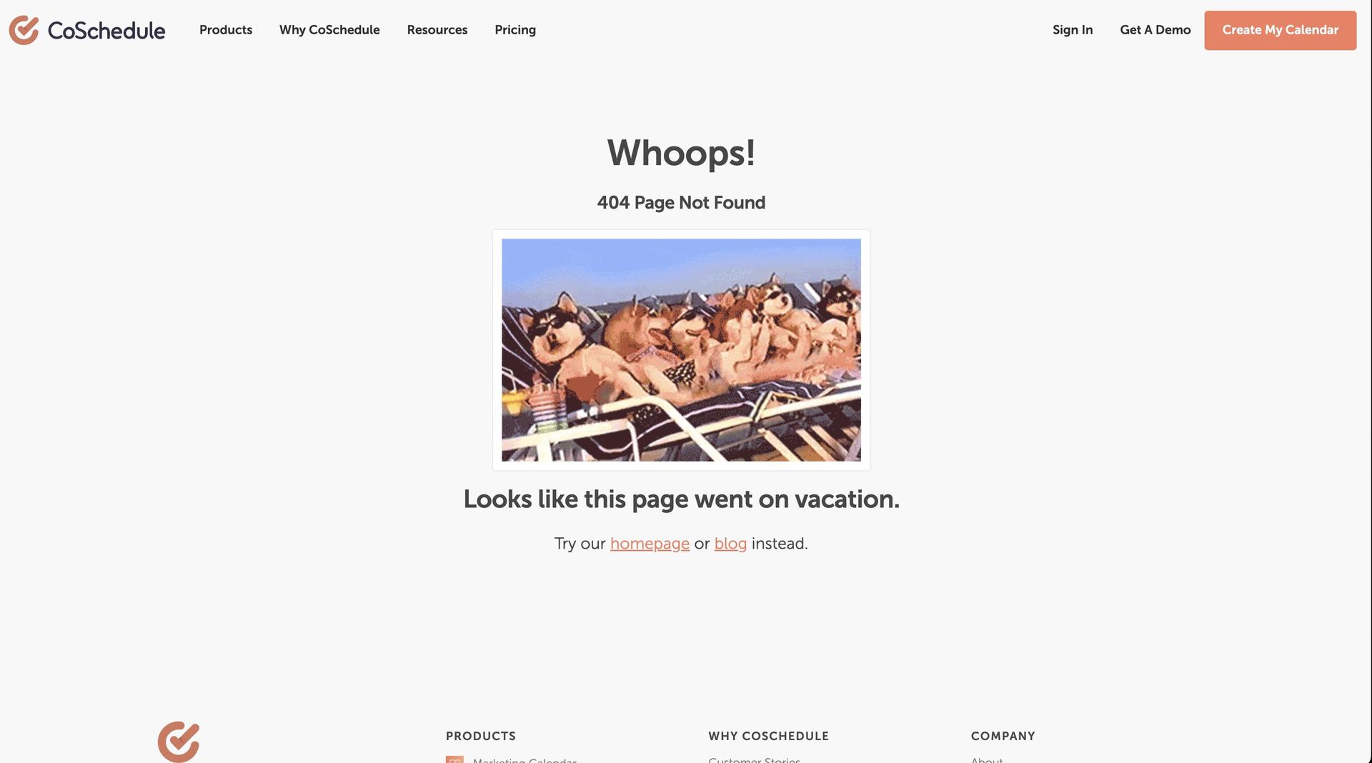 CoSchedule 404 page example