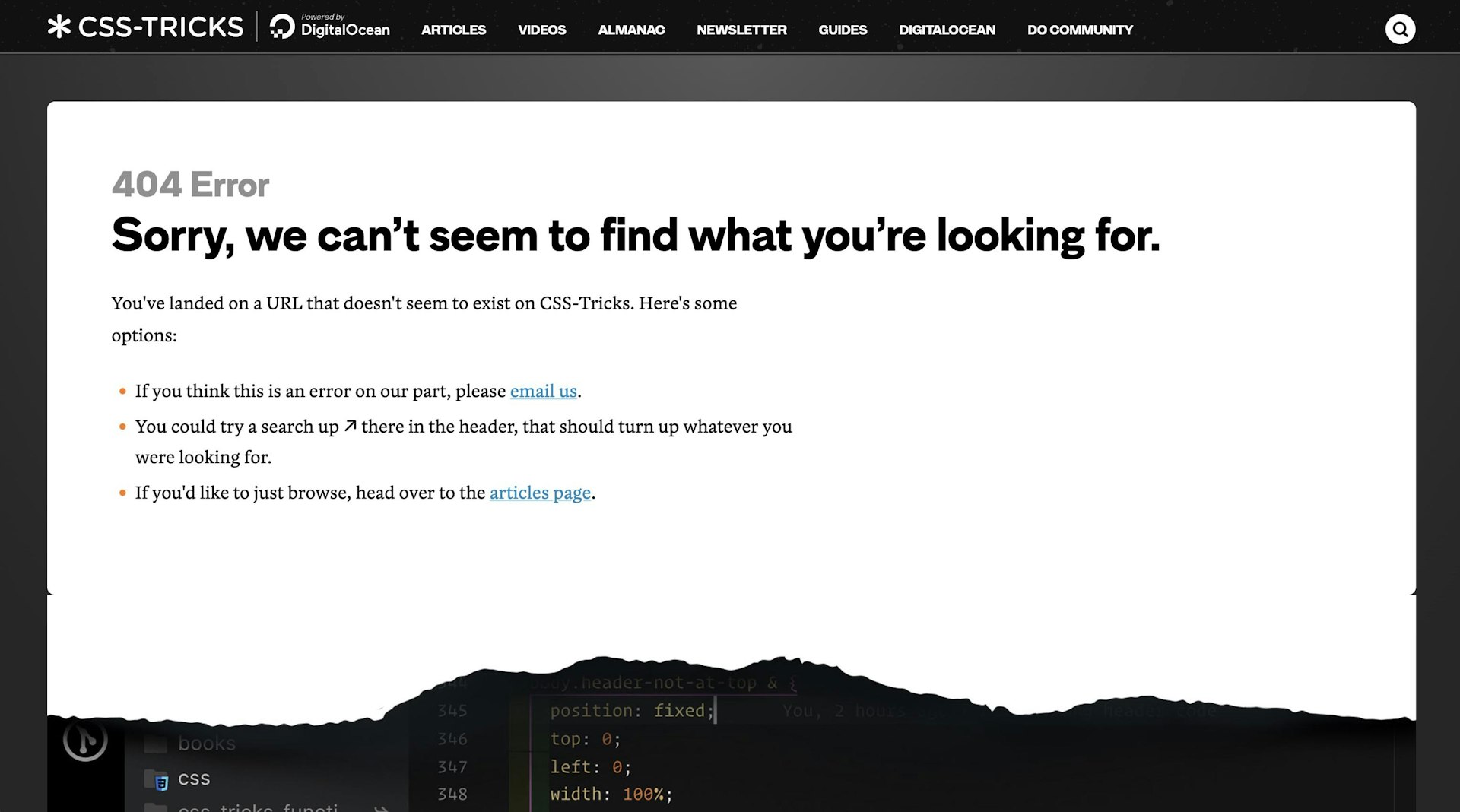 CSS Tricks 404 page example