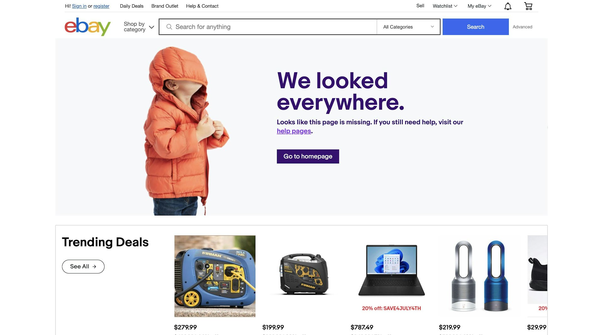 Ebay 404 page example